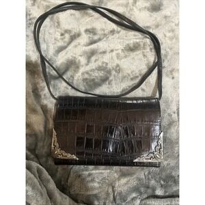 VTG Brighton Convertible Crossbody‎ Clutch Purse Wallet Trifold Black Embossed